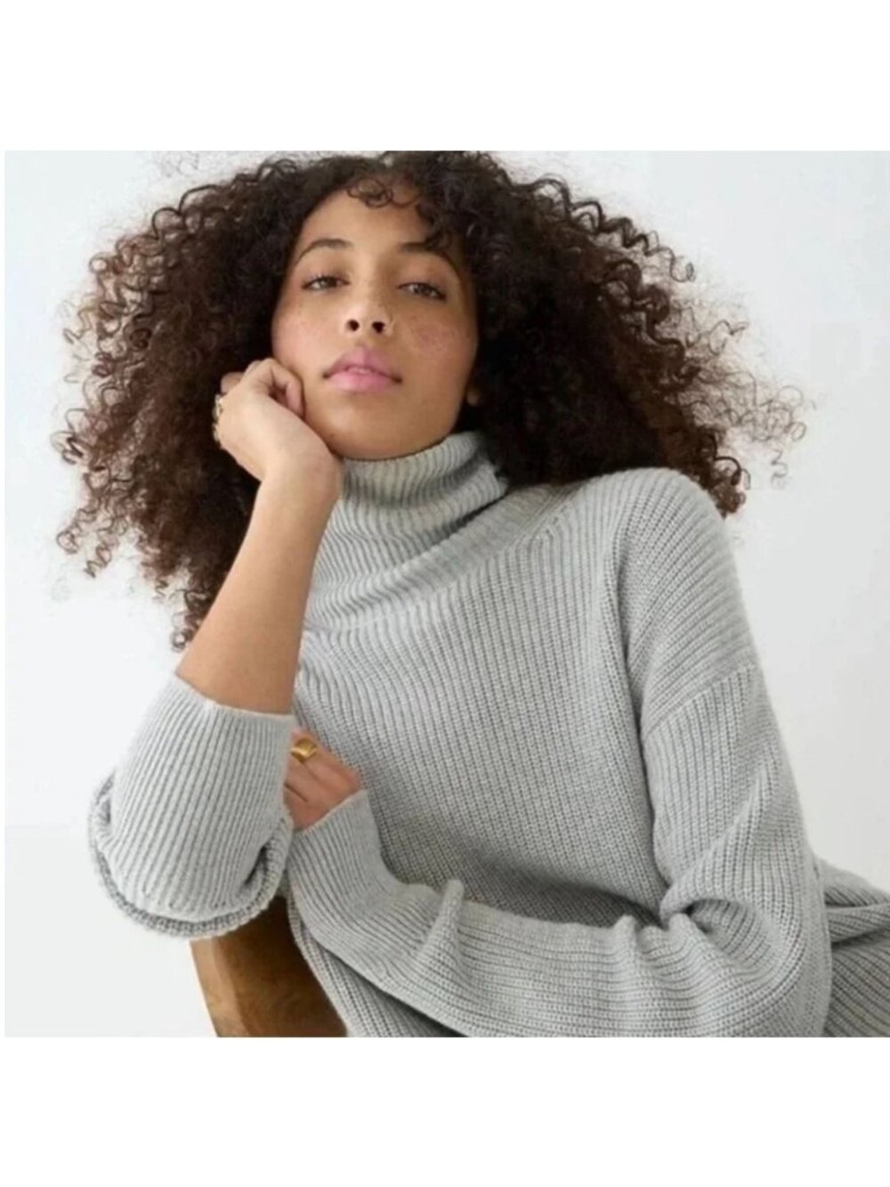 J. Crew Ribbed Cotton Blend Relaxed Turtleneck Sweater Gray S